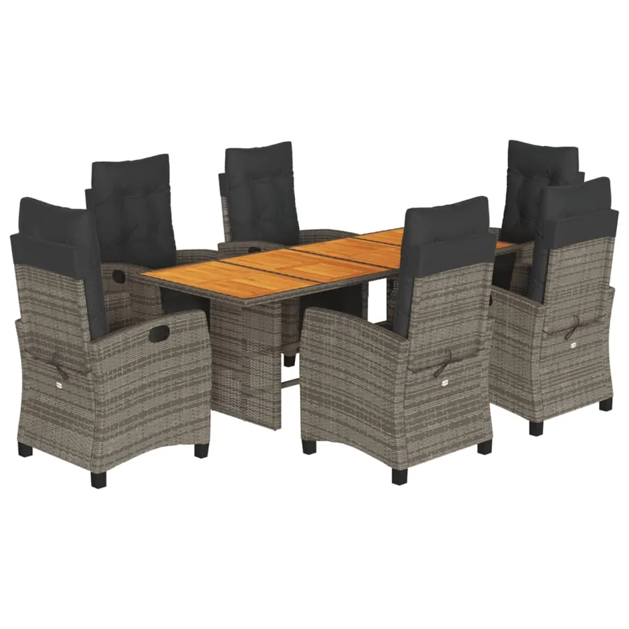 Ensemble à manger de jardin et coussins 7 pcs gris rotin - 2
