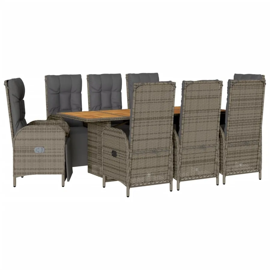 Ensemble à manger de jardin 9 pcs coussins gris résine tressée - 2