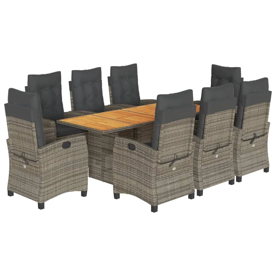 Ensemble à manger de jardin 9 pcs coussins gris résine tressée - 2
