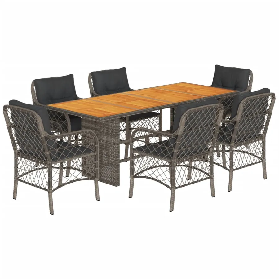 Ensemble à manger de jardin et coussins 7 pcs gris rotin - 2