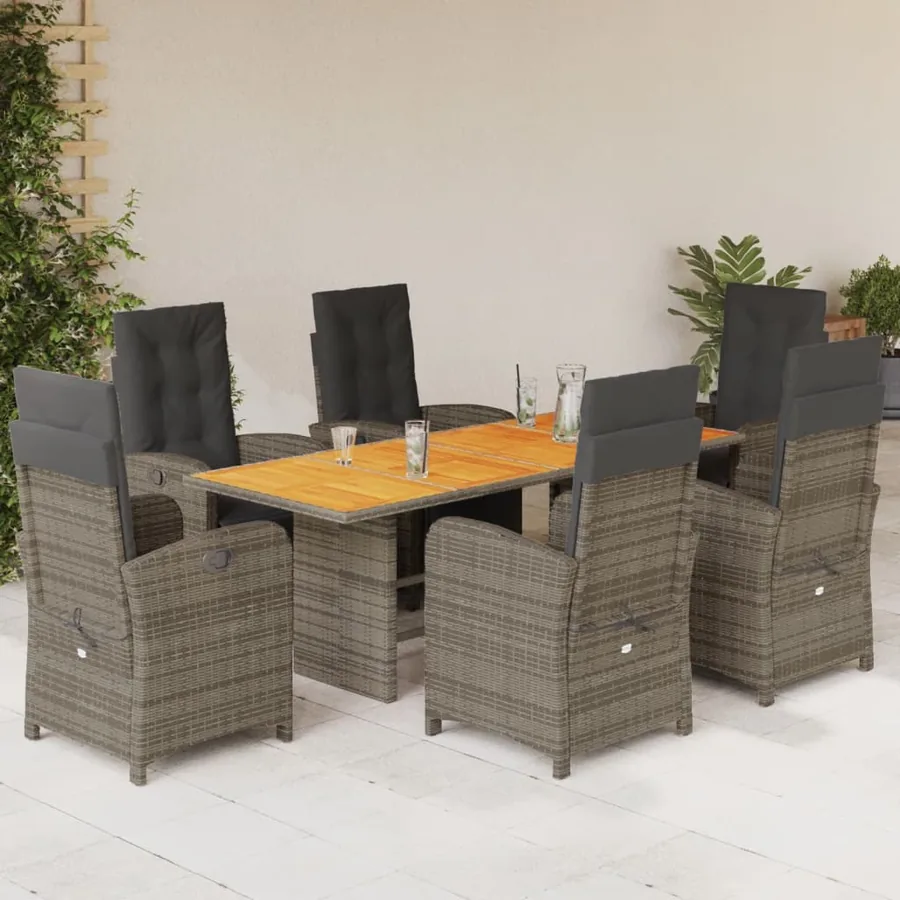 Ensemble à manger de jardin et coussins 7 pcs gris rotin