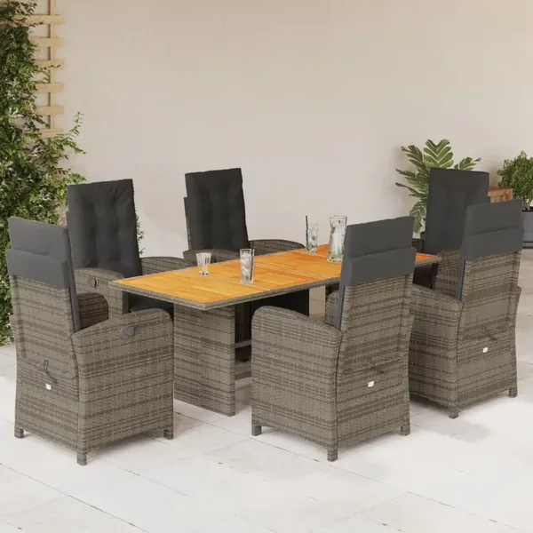 Ensemble à manger de jardin et coussins 7 pcs gris rotin
