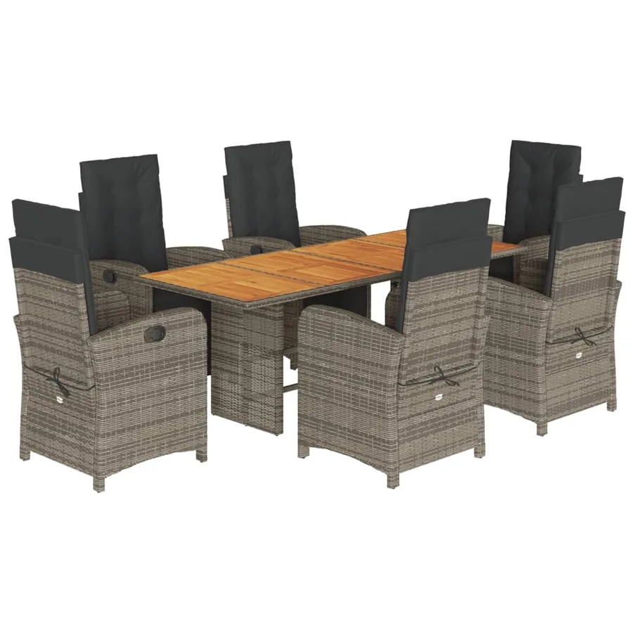 Ensemble à manger de jardin et coussins 7 pcs gris rotin - 2