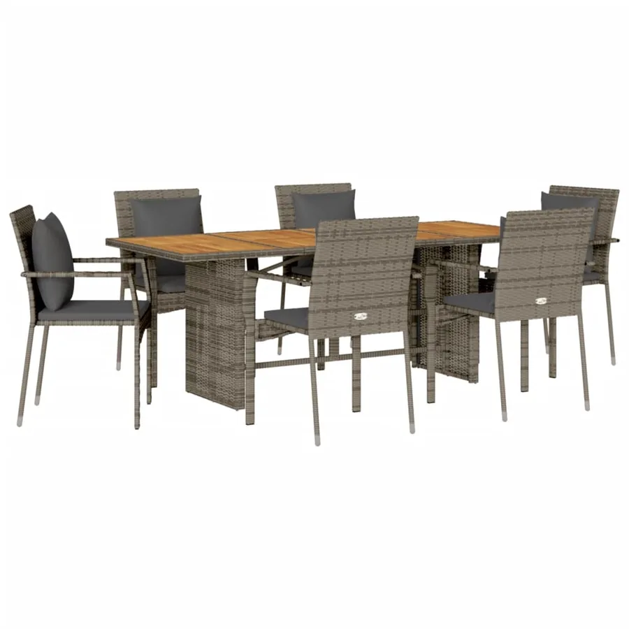 Ensemble à manger de jardin et coussins 7 pcs gris rotin - 2