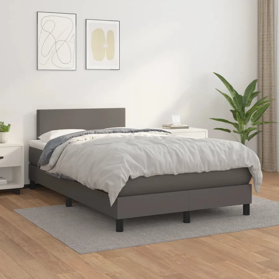 Sommier à lattes de lit avec matelas gris 120x190 cm similicuir - 3