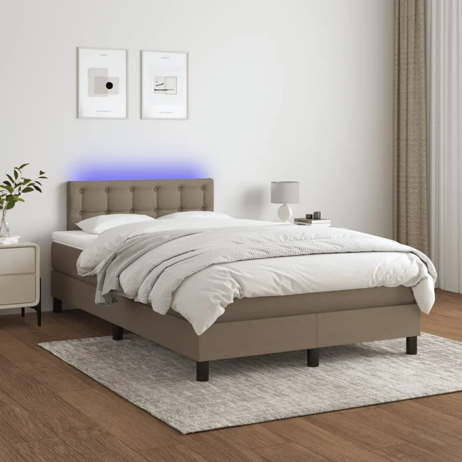 Sommier à lattes de lit matelas et LED taupe 120x190 cm tissu - 5