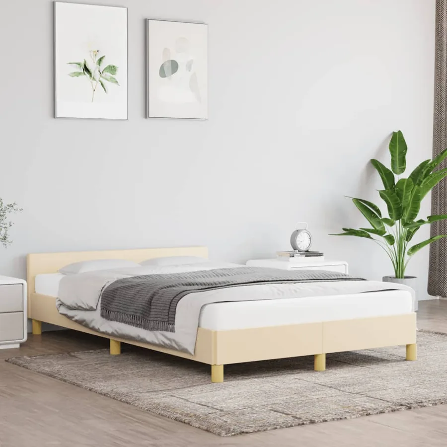 Cadre de lit sans matelas crème 120x190 cm tissu