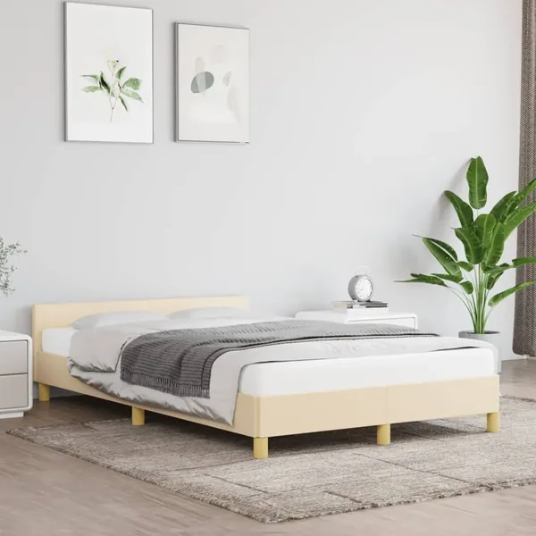 Cadre de lit sans matelas crème 120x190 cm tissu