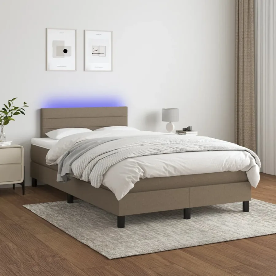 Sommier à lattes de lit matelas et LED taupe 120x190 cm tissu - 5