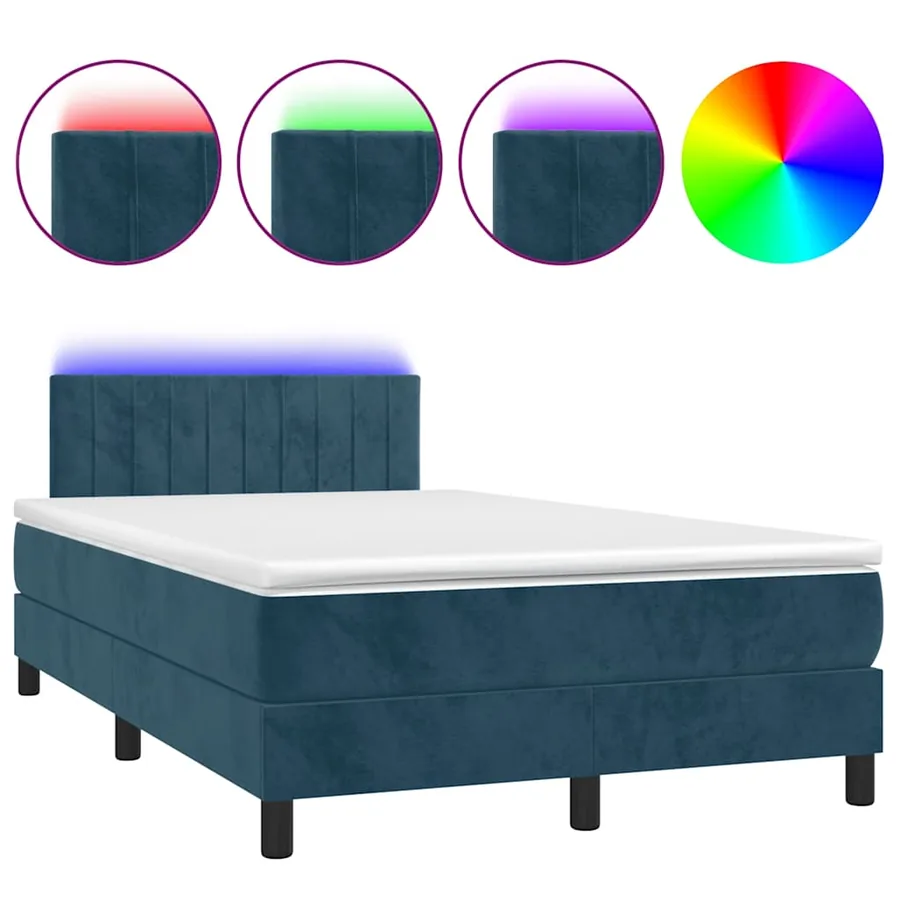 Sommier à lattes de lit avec matelas LED bleu foncé 120x190 cm - 2