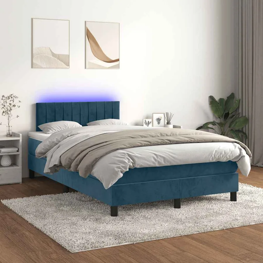 Sommier à lattes de lit avec matelas LED bleu foncé 120x190 cm - 4