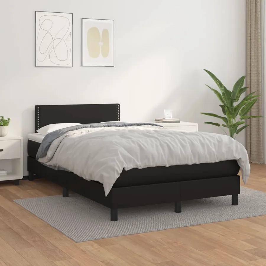Sommier à lattes de lit avec matelas noir 120x190 cm similicuir - 3
