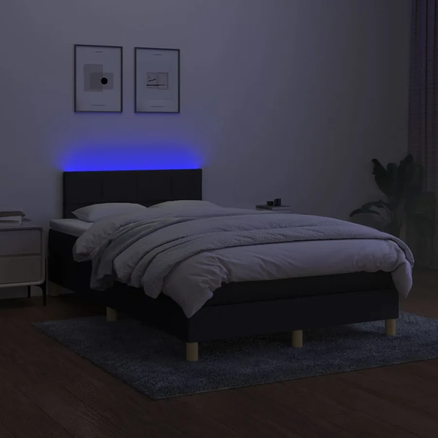 Sommier à lattes de lit matelas et LED noir 120x190 cm tissu - 4