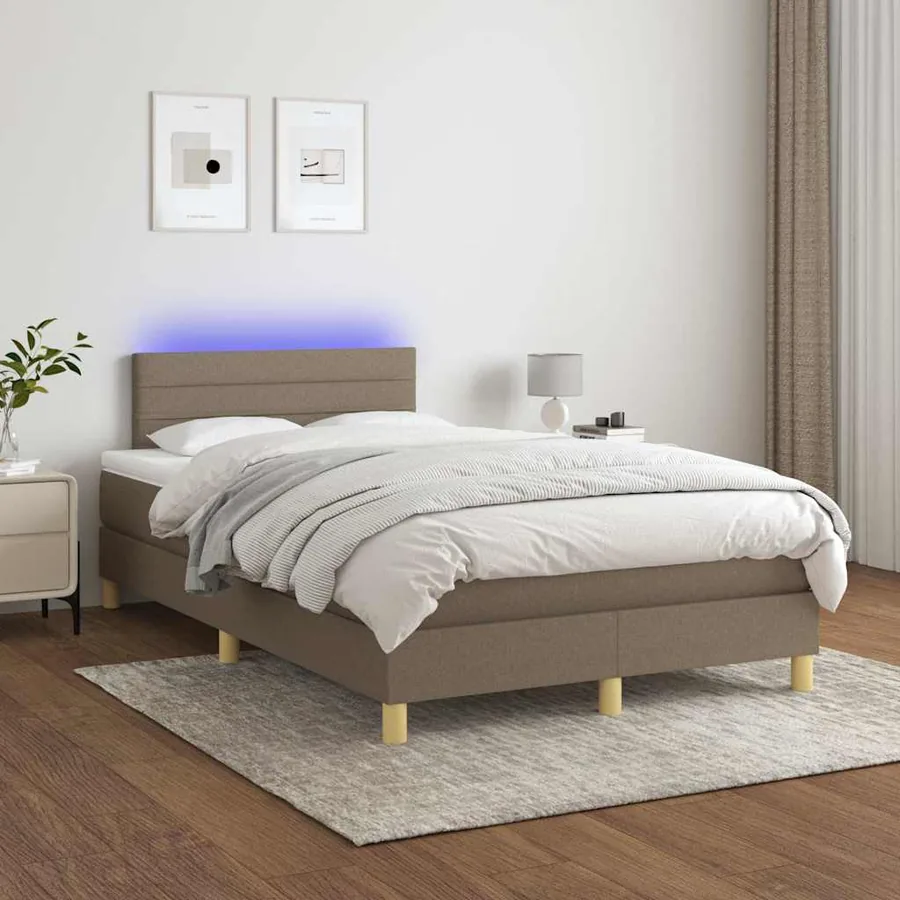 Sommier à lattes de lit matelas et LED taupe 120x190 cm tissu - 4