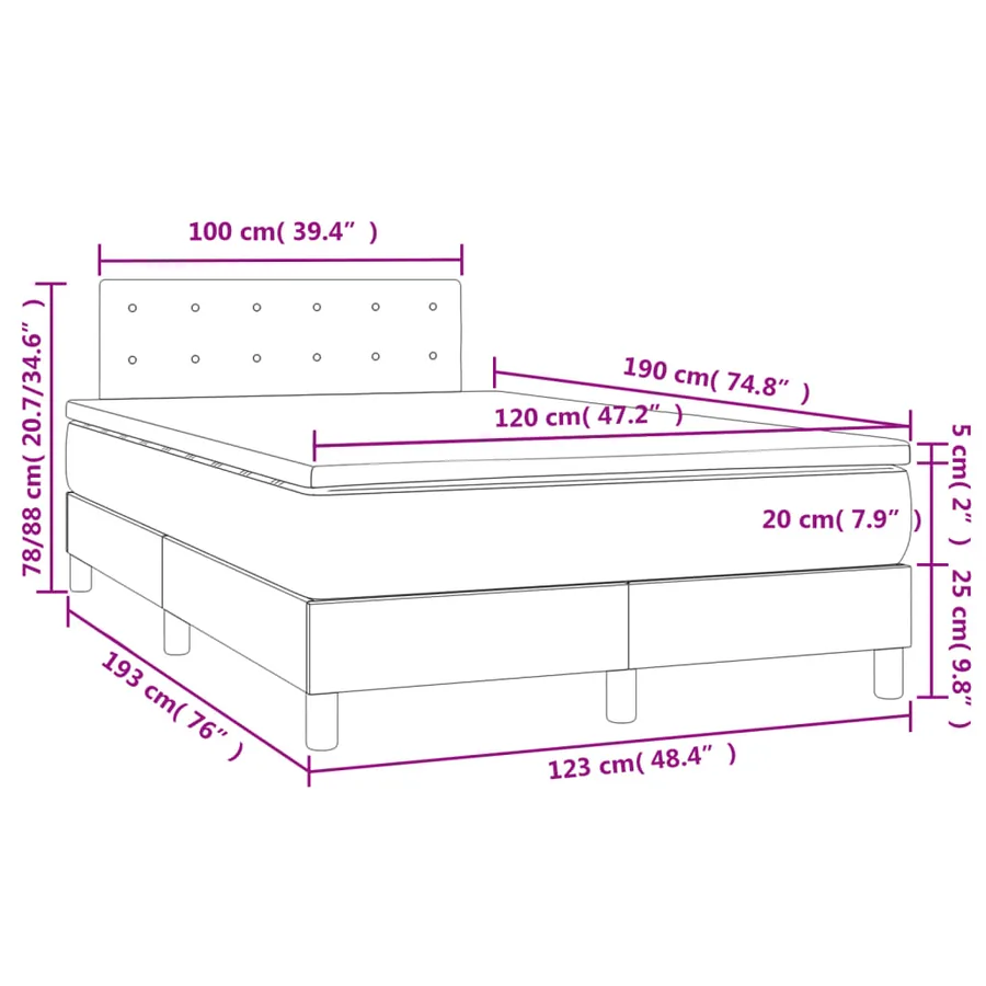 Sommier à lattes de lit matelas et LED taupe 120x190 cm tissu - 11