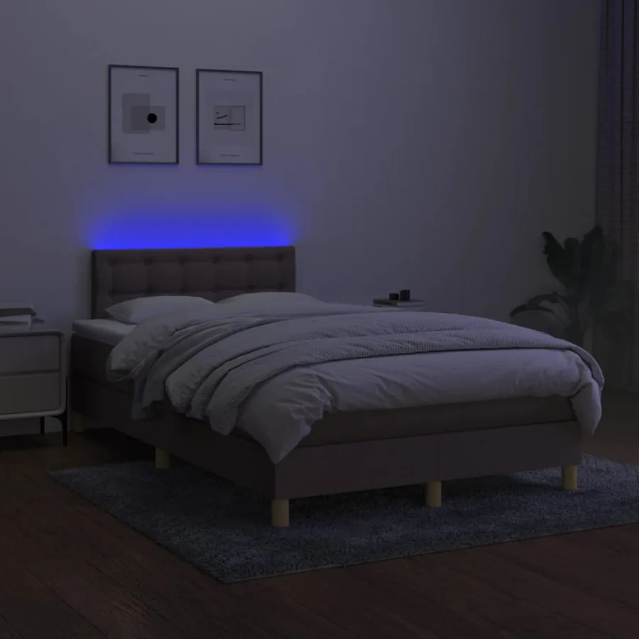 Sommier à lattes de lit matelas et LED taupe 120x190 cm tissu - 5