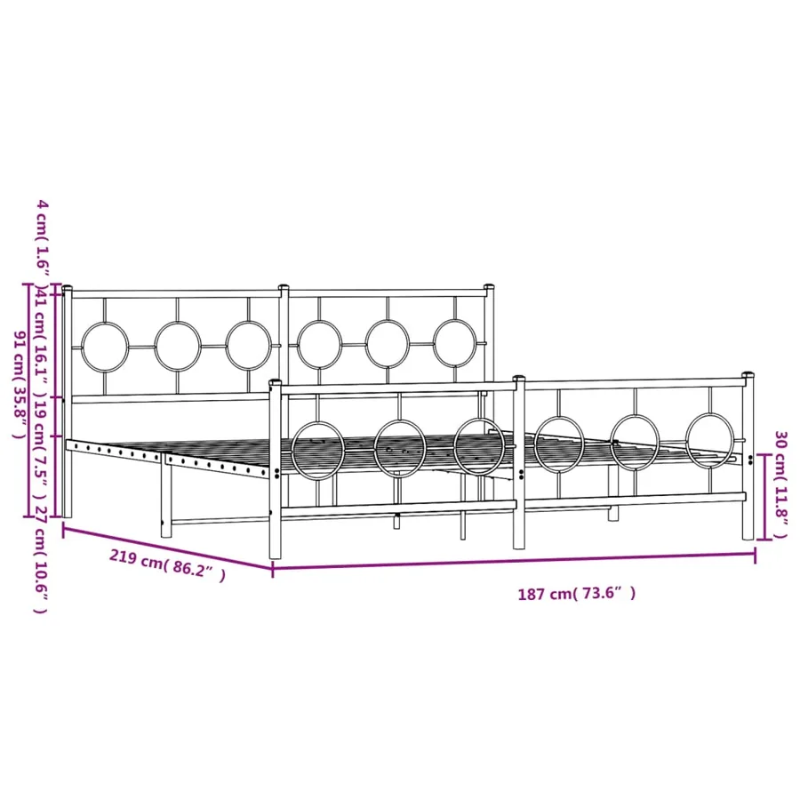 Cadre de lit métal sans matelas avec pied de lit noir 183x213cm - 10