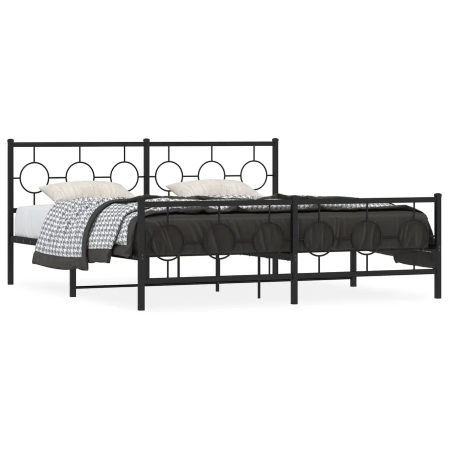 Cadre de lit métal sans matelas avec pied de lit noir 183x213cm - 2