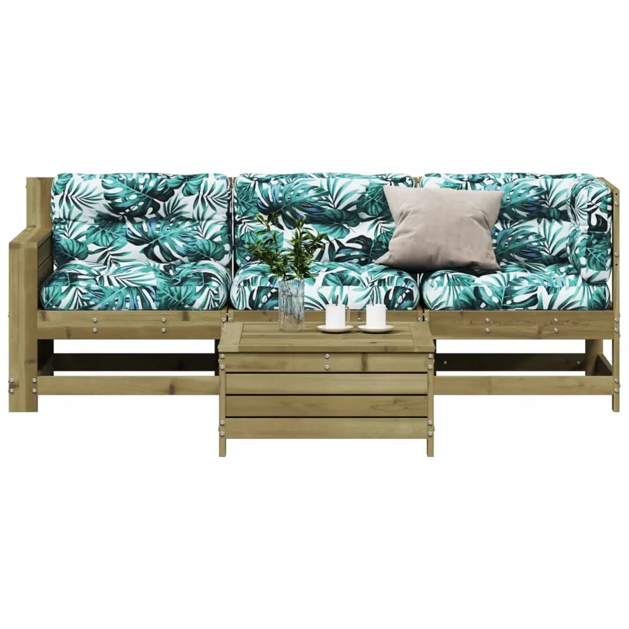 Salon de jardin 4 pcs avec coussins bois de pin imprégné