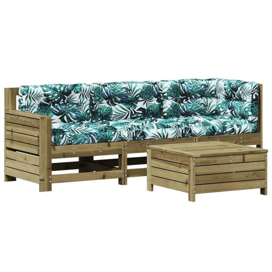 Salon de jardin 4 pcs avec coussins bois de pin imprégné - 2