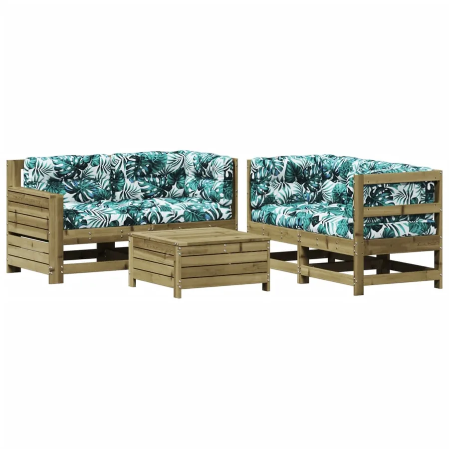 Salon de jardin 5 pcs avec coussins bois de pin imprégné - 2