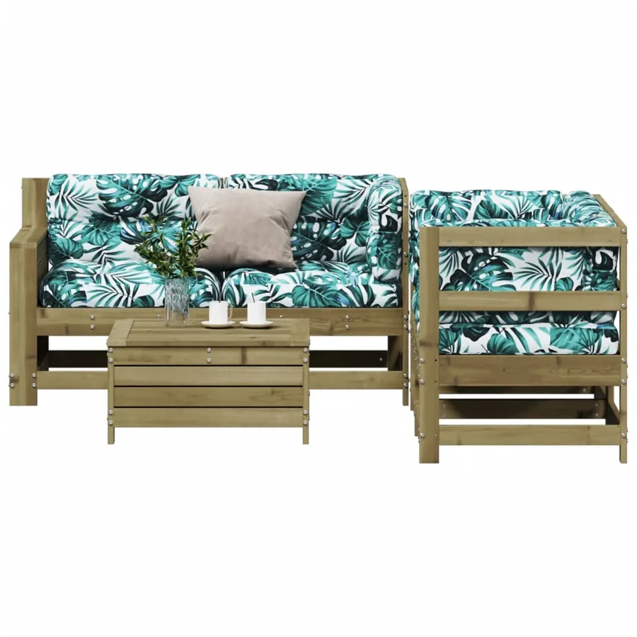 Salon de jardin 5 pcs avec coussins bois de pin imprégné - 3