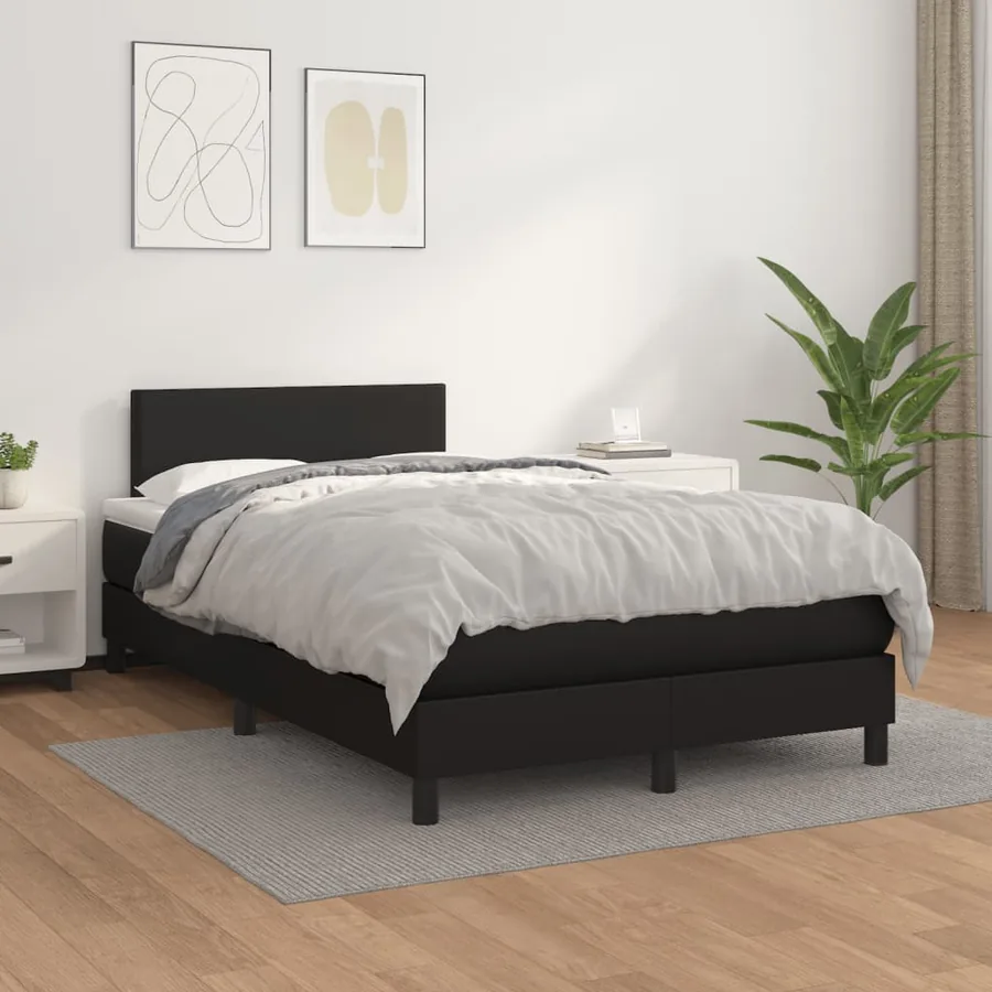 Sommier à lattes de lit avec matelas noir 120x190 cm similicuir - 3