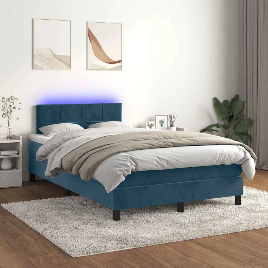 Sommier à lattes de lit avec matelas LED bleu foncé 120x190 cm - 4