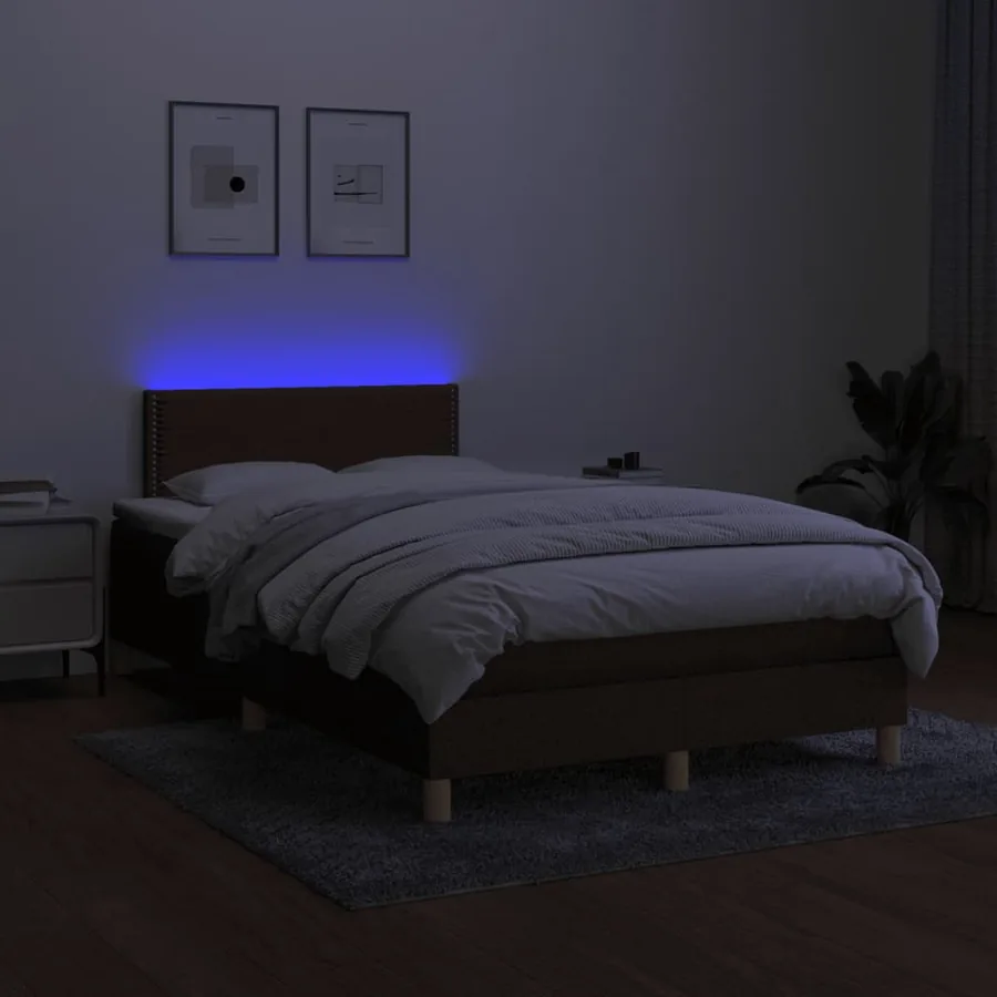 Sommier à lattes de lit matelas et LED marron foncé 120x190 cm - 4