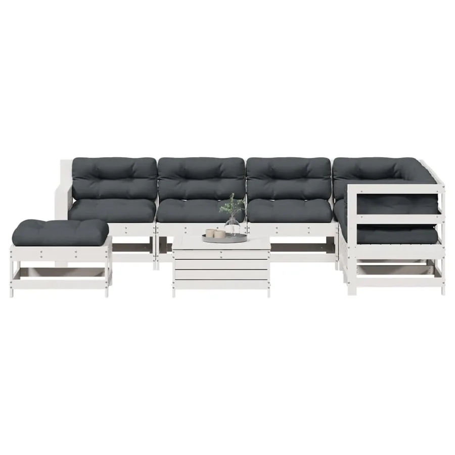 Salon de jardin avec coussins 8 pcs blanc bois de pin massif