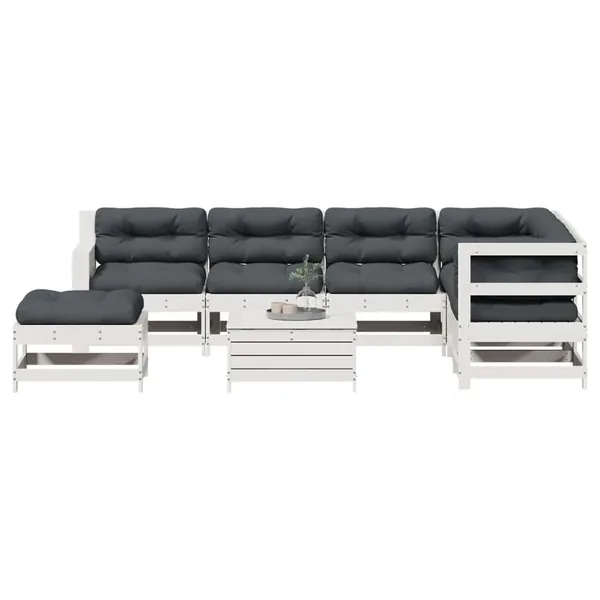 Salon de jardin avec coussins 8 pcs blanc bois de pin massif