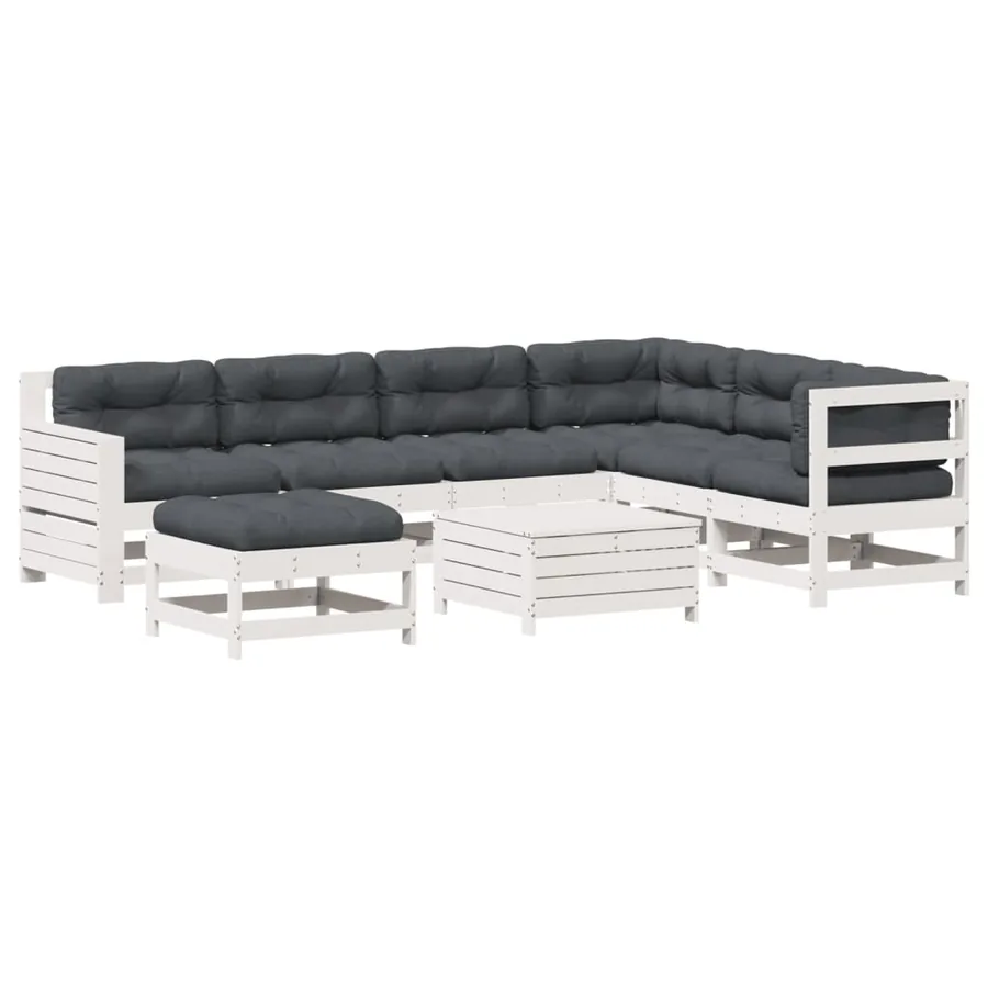 Salon de jardin avec coussins 8 pcs blanc bois de pin massif - 2