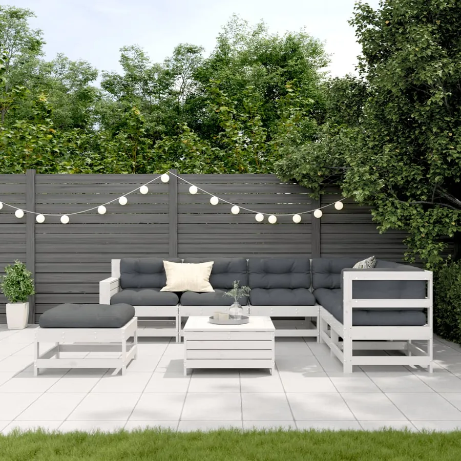 Salon de jardin avec coussins 8 pcs blanc bois de pin massif - 3