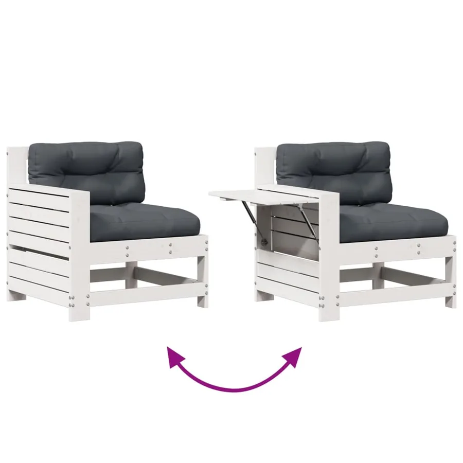 Salon de jardin avec coussins 8 pcs blanc bois de pin massif - 8