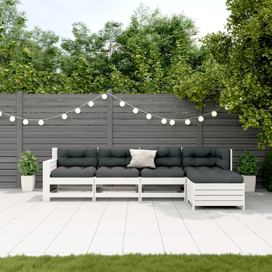 Salon de jardin 5 pcs avec coussins blanc bois massif de pin