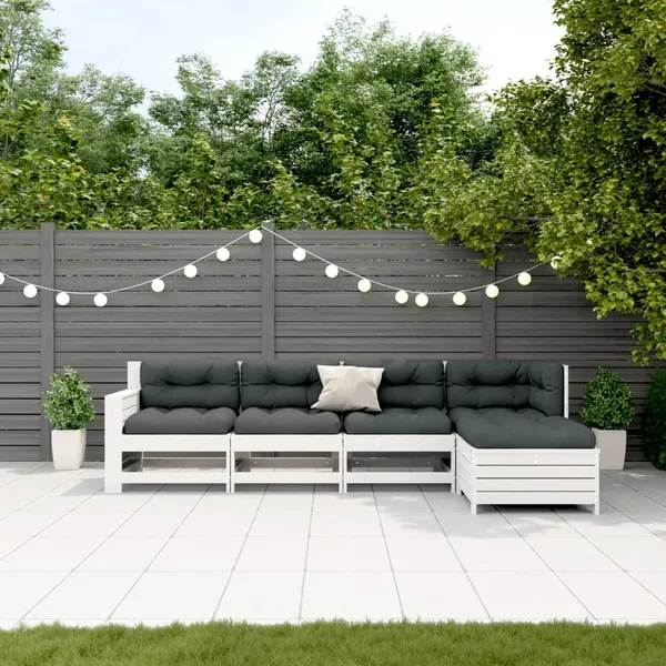 Salon de jardin 5 pcs avec coussins blanc bois massif de pin