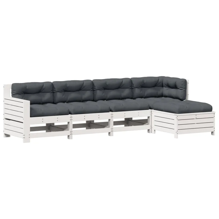 Salon de jardin 5 pcs avec coussins blanc bois massif de pin - 2