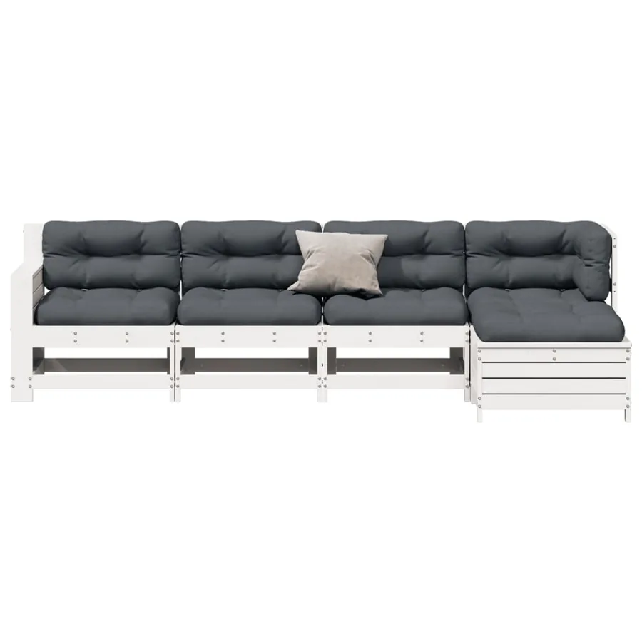 Salon de jardin 5 pcs avec coussins blanc bois massif de pin - 3