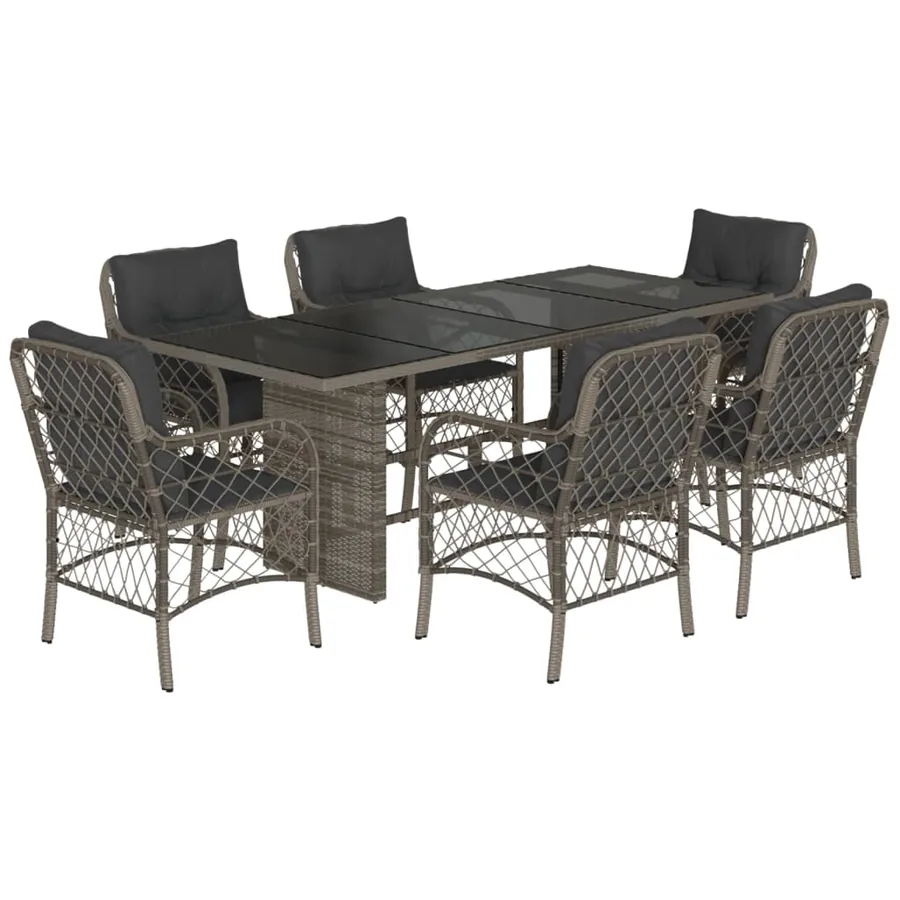 Ensemble à manger de jardin et coussins 7 pcs gris rotin - 2