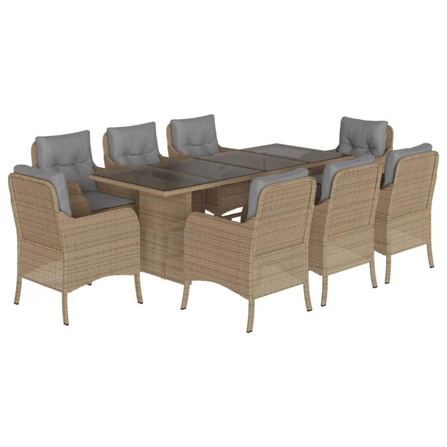 Ensemble à manger de jardin et coussins 9 pcs beige Poly rotin - 2