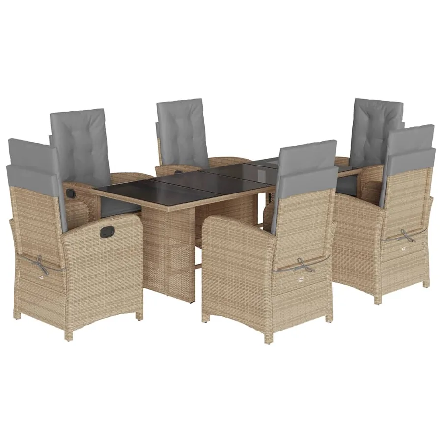 Ensemble à manger de jardin coussins 7 pcs mélange beige rotin - 2
