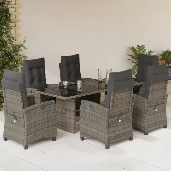 Ensemble à manger de jardin et coussins 7 pcs gris rotin
