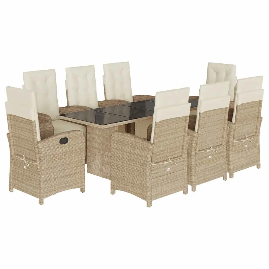 Ensemble à manger de jardin et coussins 9 pcs beige Poly rotin - 2