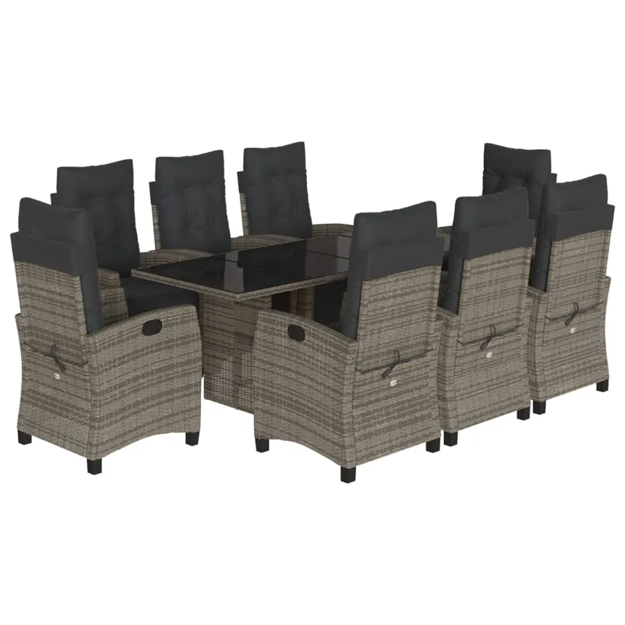 Ensemble à manger de jardin 9 pcs coussins gris résine tressée - 2