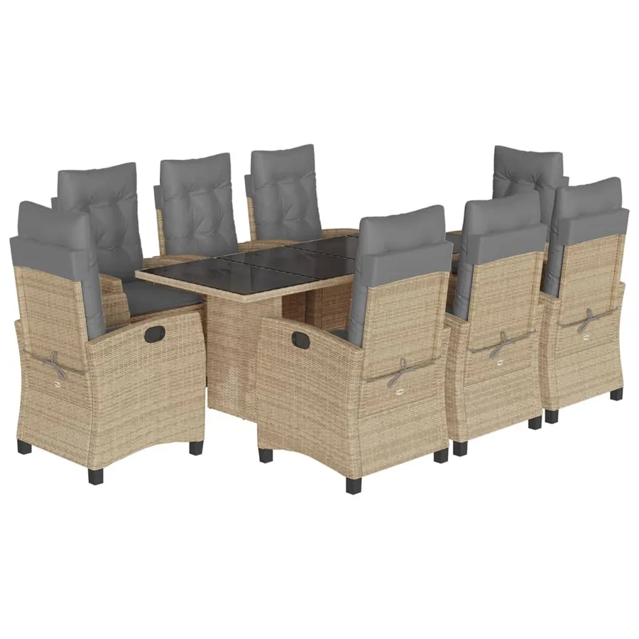 Ensemble à manger de jardin et coussins 9 pcs mélange beige - 2