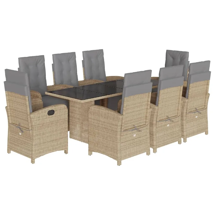 Ensemble à manger de jardin et coussins 9 pcs beige Poly rotin - 2