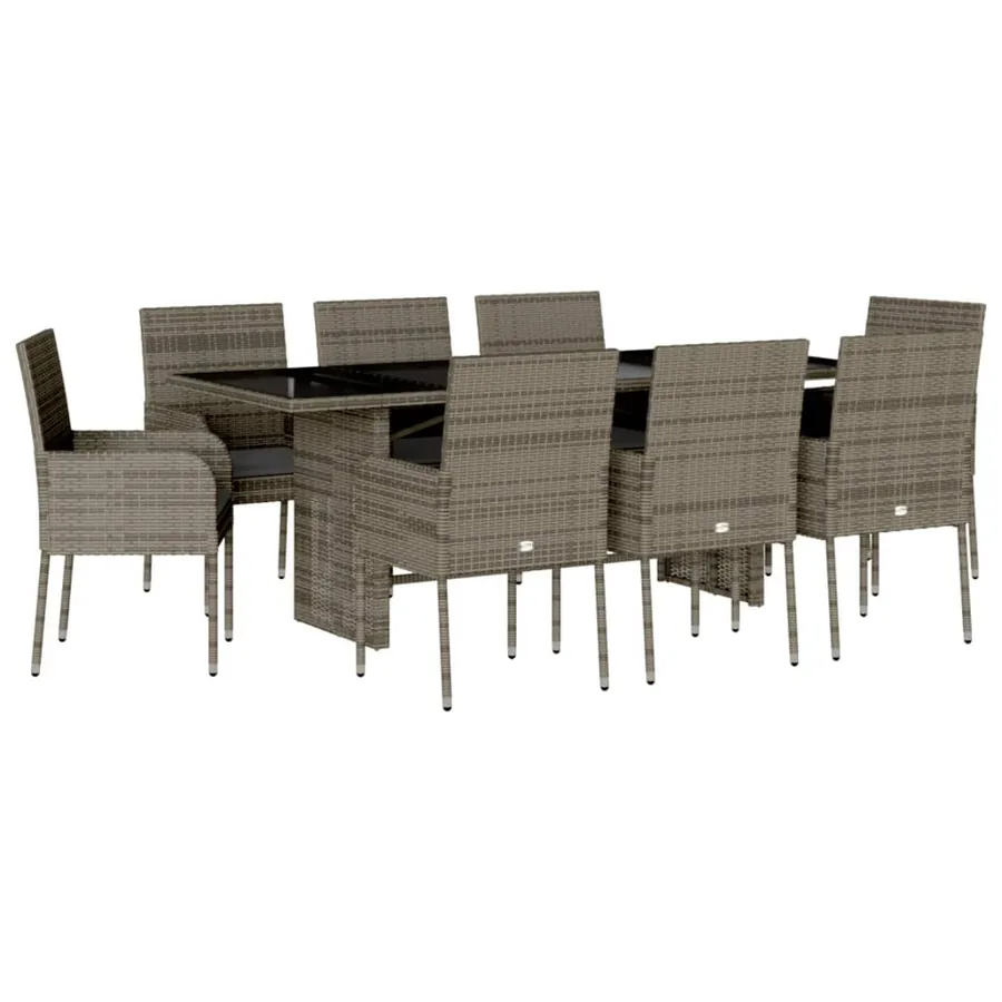 Ensemble à manger de jardin 9 pcs coussins gris résine tressée - 2