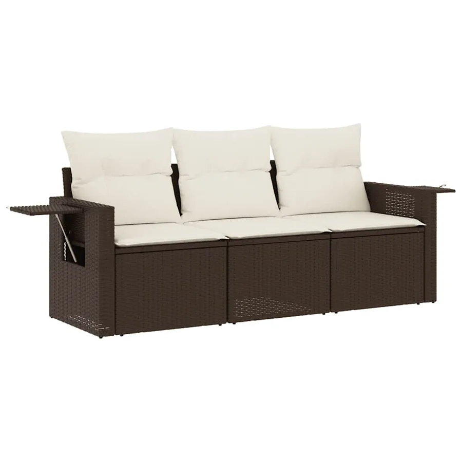 Salon de jardin avec coussins 3 pcs marron résine tressée - 2