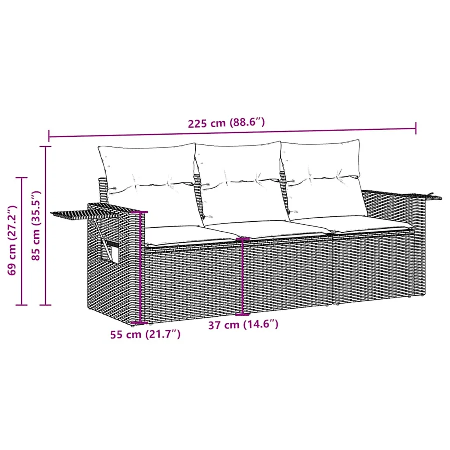 Salon de jardin avec coussins 3 pcs marron résine tressée - 3