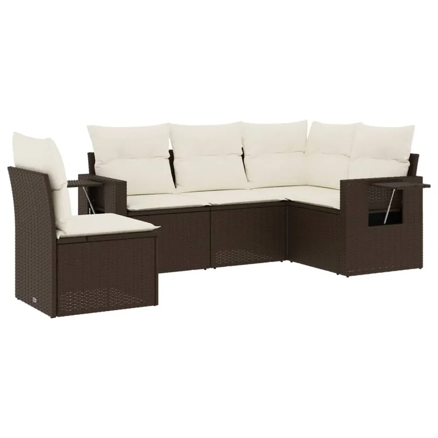 Salon de jardin avec coussins 5 pcs marron résine tressée - 2